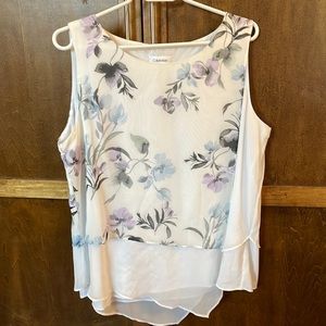 Calvin Klein White Floral Layered Sleeveless Top